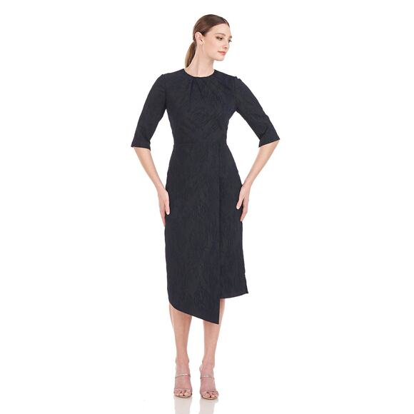 Kay Unger 'Gloria' Asymmetric Floral Jacquard Cocktail Midi Dress Size 6 - Picture 1 of 7